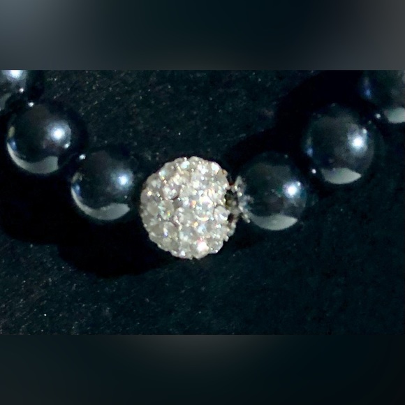 Classic Black Bead Necklace with Rhinestone Charm - Picture 3 of 7